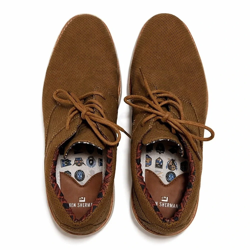 Ben Sherman Mens Tan Perforated Hybrid Dress Sneakers Oxford Shoes Size 10